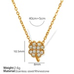 Gold color / 1 Piece Simple Series Four-leaf Clover Stainless Steel  Gold Color Rhinestone Women's Pendant Necklaces Picture3